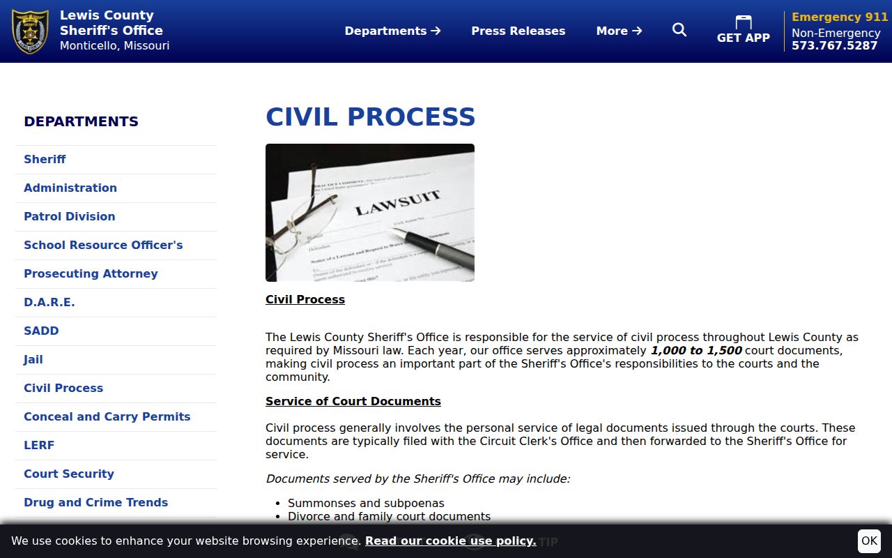 Lewis County civil dockets Sheriff civil process contact and fee