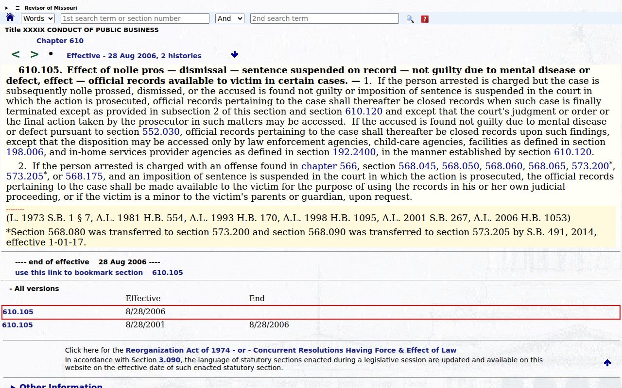 Lewis County criminal dockets Missouri Revised Statutes section 610.105