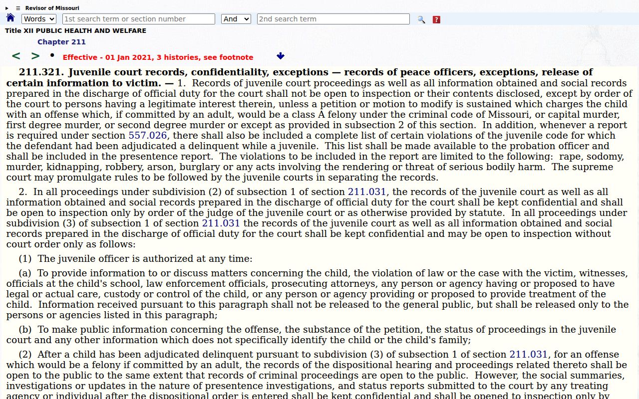 Lewis County criminal dockets Missouri Revised Statutes section 211.321