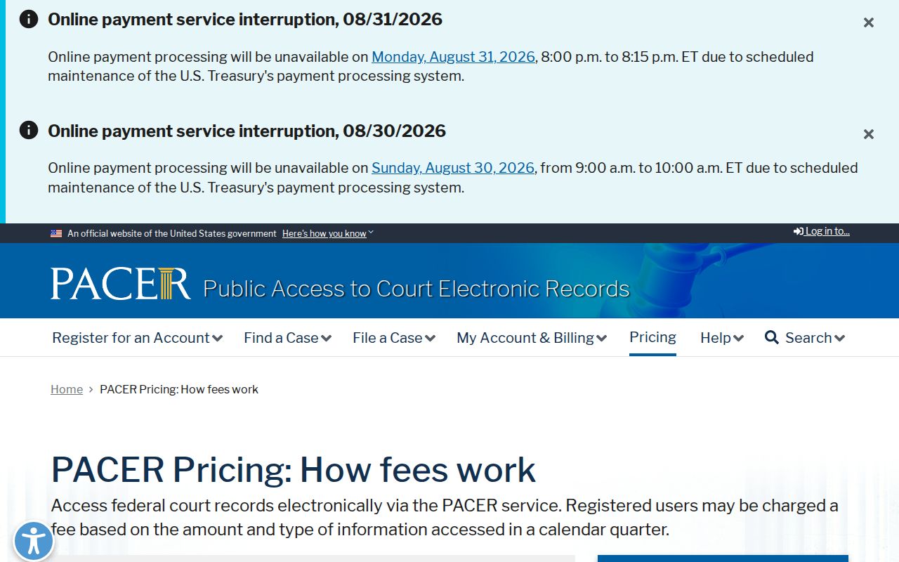 Lewis County court docket PACER fee information