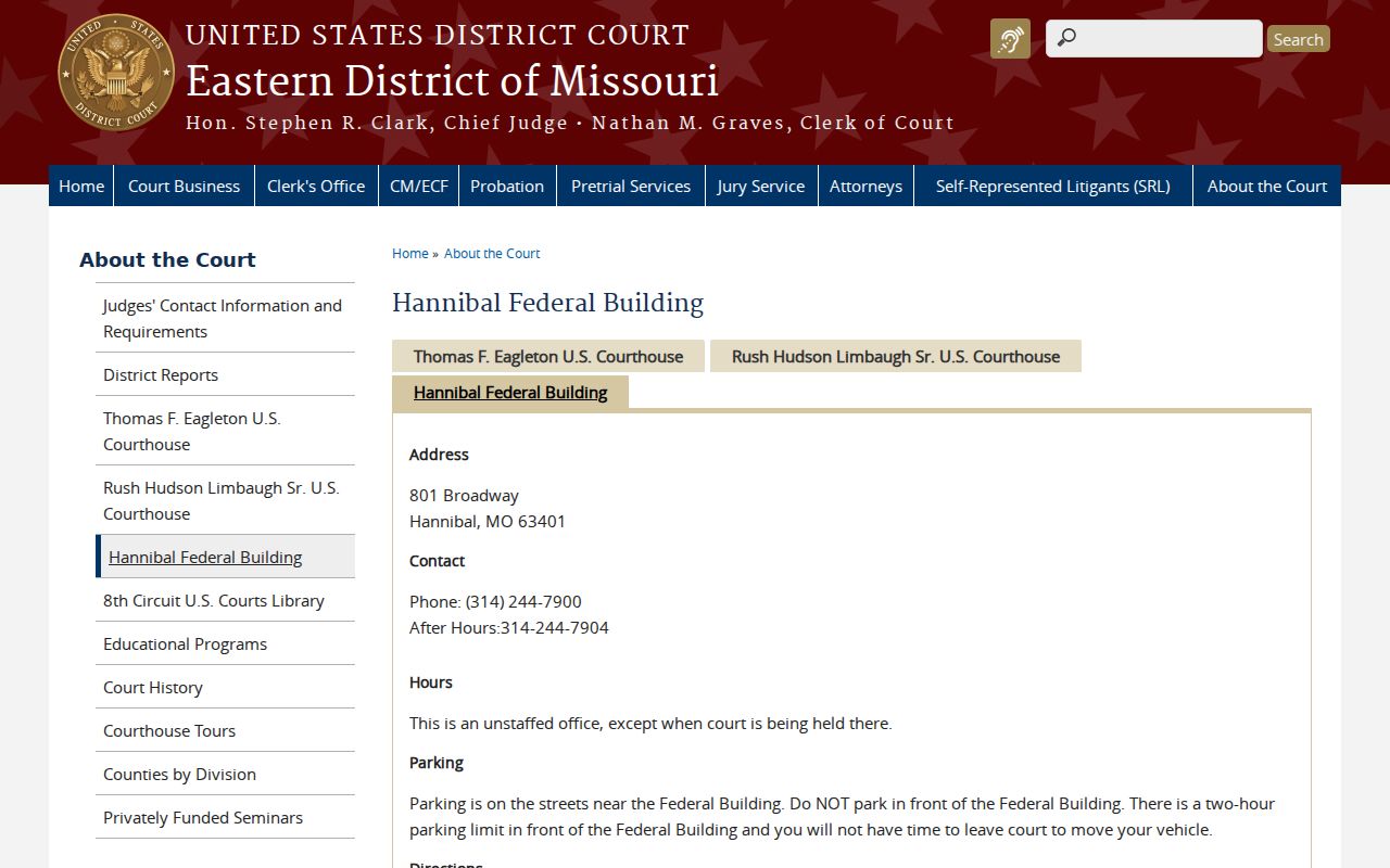 Lewis County court docket federal building access in Hannibal