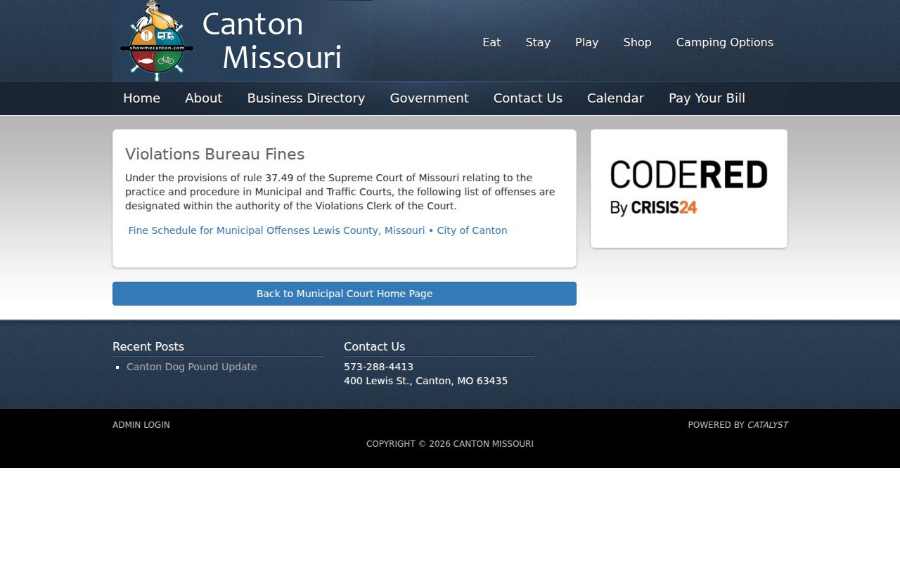 Lewis County traffic court source showing Canton violations bureau payment route