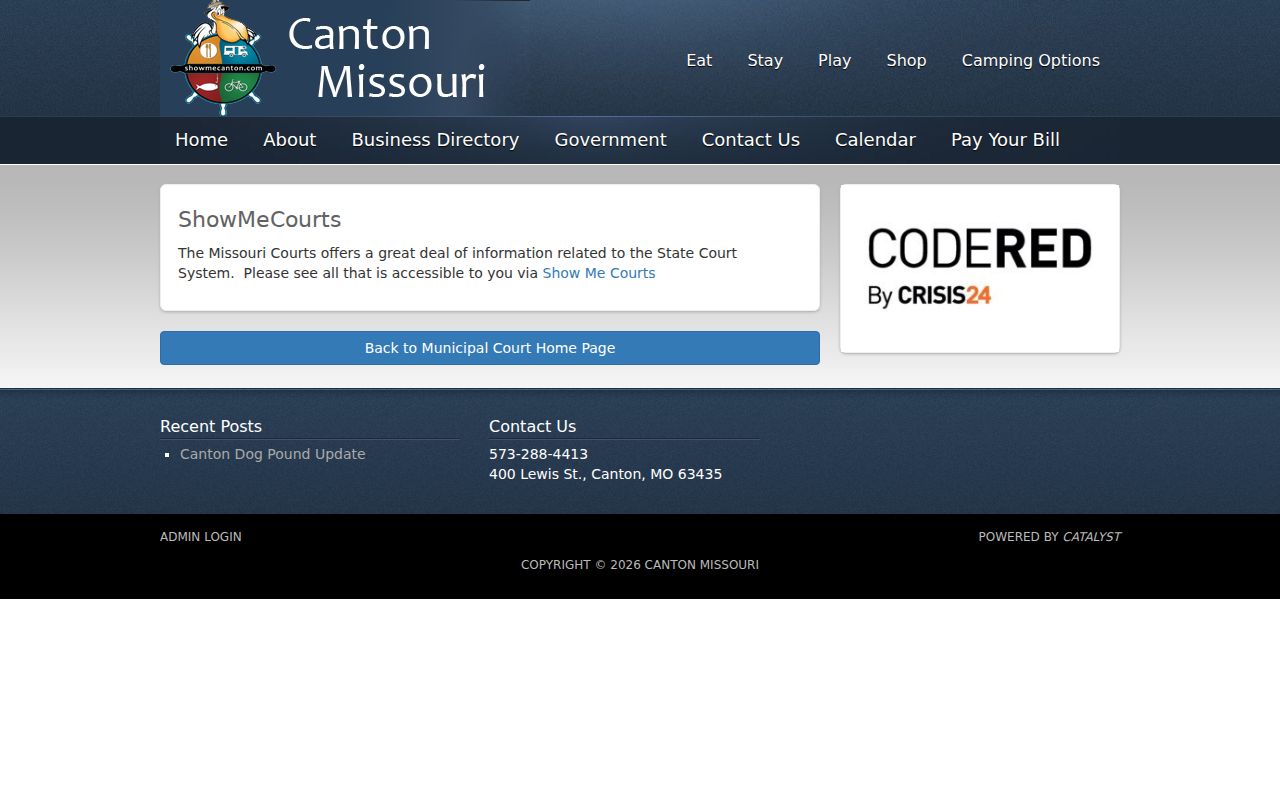 Lewis County traffic court source showing Canton ShowMeCourts case information route
