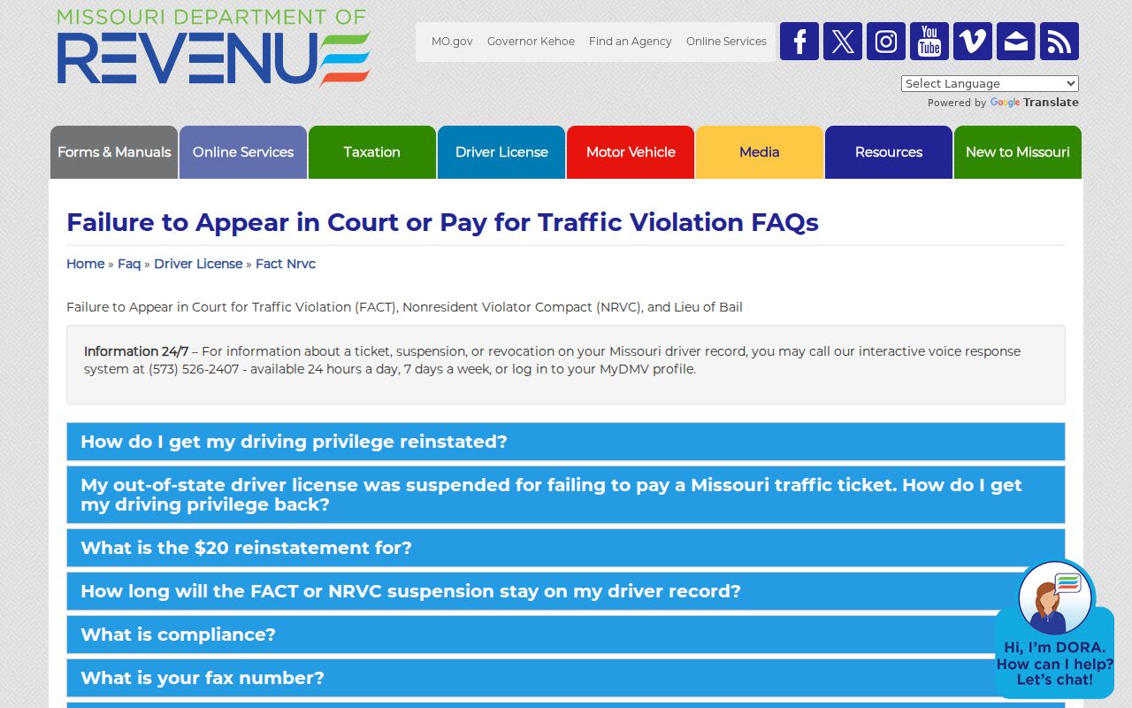 Lewis County traffic court source for Missouri failure-to-appear administrative guidance